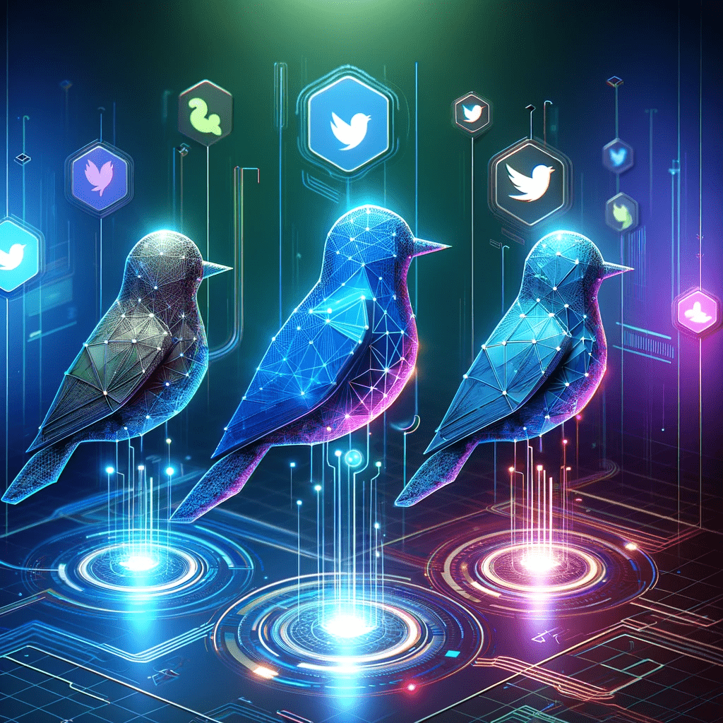 image of three birds with social icons at the top to represent how SEO helps with social media