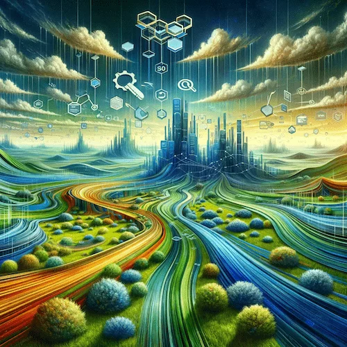 a futuristic image of a road leading to a city representing the growing landscape of AI