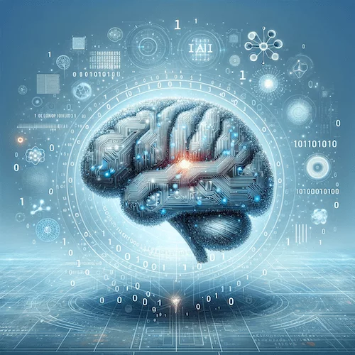 human brain with digital lines going through and around it to represent how AI and Machine Learning "think" like a human