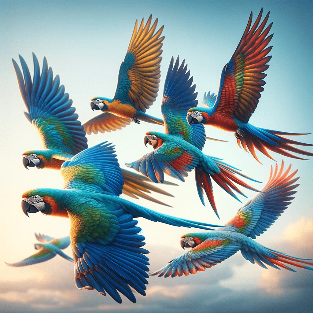 image of a flock of macaw parrots to represent inviting viewers to the Three Birds Digital Marketing flock.