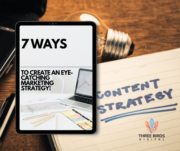 featured image with a tablet that says 7 steps too creating an eye-catching marketing strategy