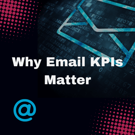 text that says why email KPIs matter with an image of an envelope and @ sign to represent email marketing kpis